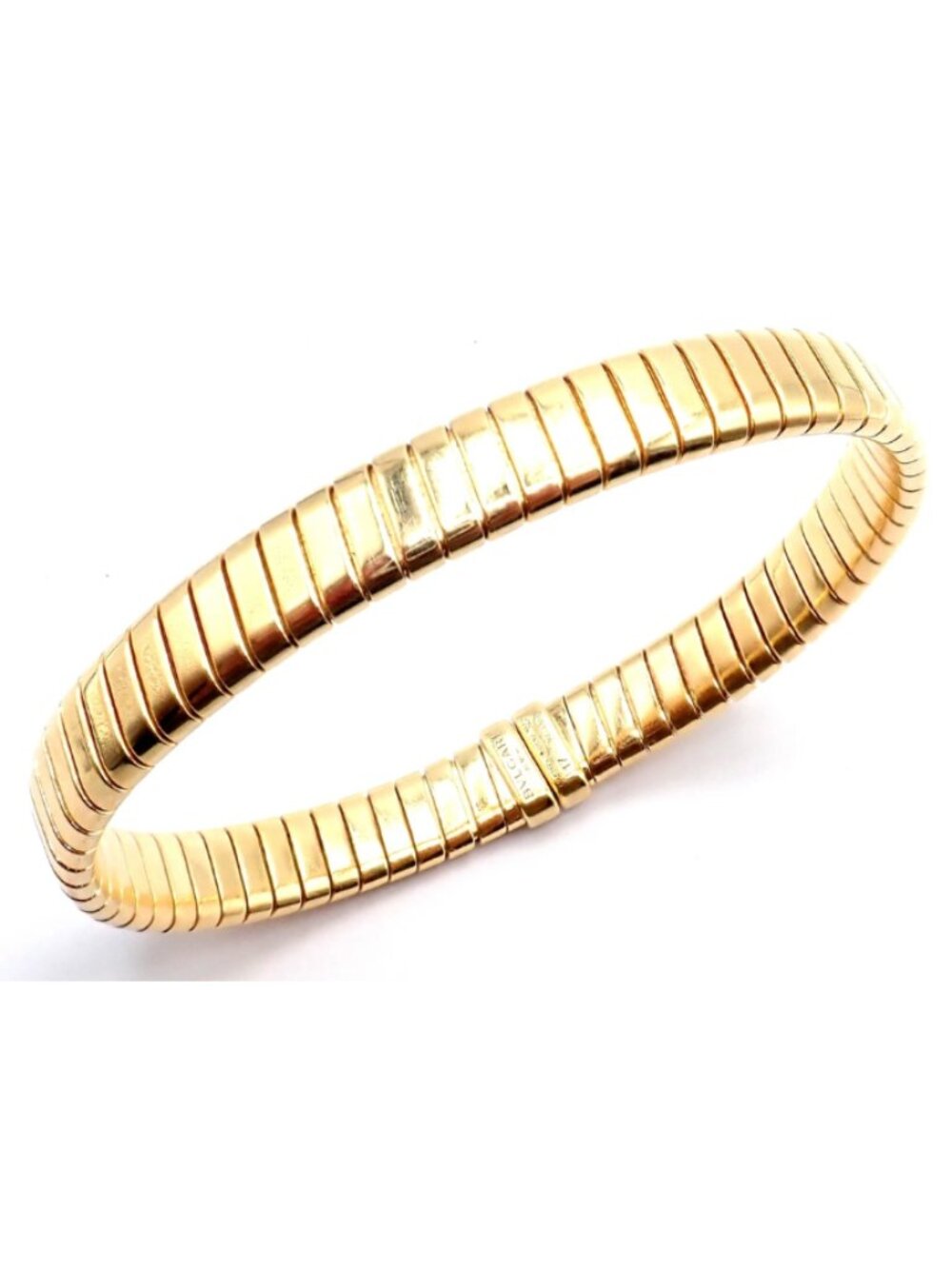 Authentic! Bulgari 18k Yellow Gold Tubogas Snake Bangle Bracelet Size 17